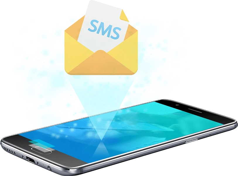 phone with sms message coming out of screen